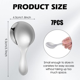TIESOME 7 PCS Short Handle Spoons, Silver Stainless Steel Mini Scoops Thickened Small Round Spoon Small Coffee Scoops for Canisters Salt Sugar Coffee Tea Condiments Desserts Candy
