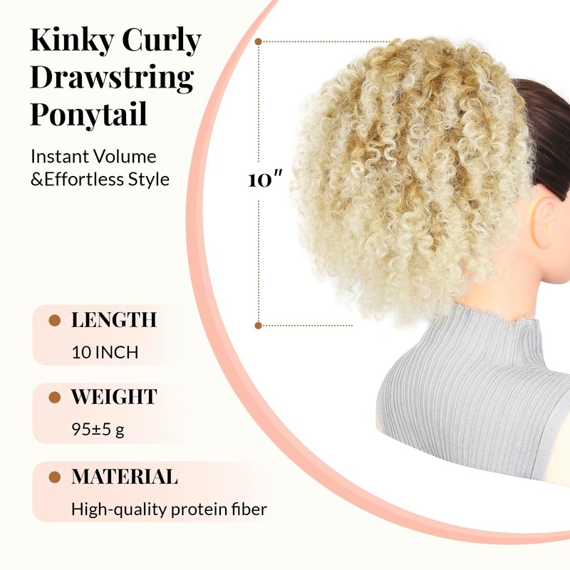 Leeons Afro Kinky Curly Drawstring Ponytail for Black Women, 10