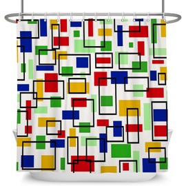 Canessioa Colorful Geometric Modern Shower Curtains Minimalist Fashion Abstract Squares Bathroom Curtain Plaid Polyester Shower Curtain Sets for Bathroom Extra Long 72x72 in with 12 Hooks