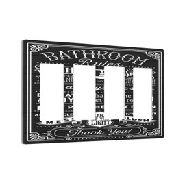 Bathroom Toilet Bath Rule 4 Gang Quad Rocker Light Switch Cover Decorative Quadruple Device GFCI/Decorator Wall Plate Electric Faceplate Screwless