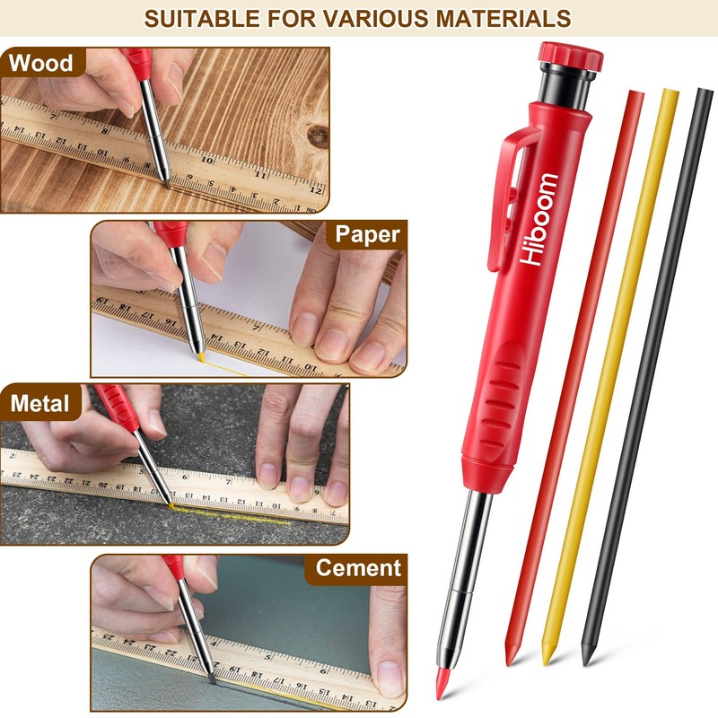 Hiboom 2 Pack Solid Carpenter Pencils with Pencil Cap and