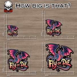 Fly Or Die Sticker or Magnet Christmas Ornament Funny Vintage Dragon Floral Rider Waterproof Vinyl Bumper Sticker for Water Bottle Car Laptop