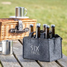 com-four® 2 x Bottle Bag - Felt Drink Holder for 6 Bottles - Foldable Felt Bag with Handles for Drinks - 6 Carrier for Bottles up to 0.5 L - Men's Handbag (Pack of 2 - SIXPACK)