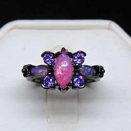 Logan Butterfly Ring for Women by Ginger Lyne | Pink Simulated Fire Opal Purple Cubic Zirconia White Gold Plated Statement Birthstone or Promise Ring for Her Fashion Jewelry for Birthday or Holiday