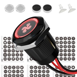 FILN 19mm Latching Push Button Switch, 5A ON Off IP67 Waterproof LED Switch with 185 Replaceable Symbols for 12V 24V Marine Boat, Car Audio, Light, Power Control (Stringing, Red Light)