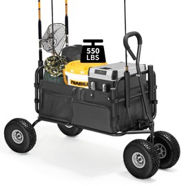 BETISEF Fishing Cart Beach Cart Collapsible Wagon with 11”All Terrain Big Wheels,Heavy-Duty Garden Carts with 6 Holders and Storage Pocket for Outdoor,Fishing, Picnic