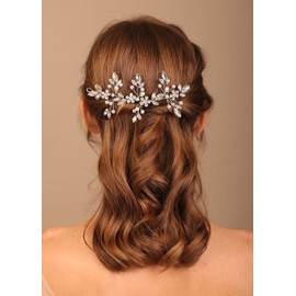 Denifery Sparkly Pearl Bridal Hair Piece Wedding Hair Vine Silver Rhinestone Headband for Women and Girls (Style 1)