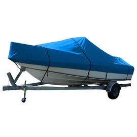 SavvyCraft Trailerable Boat Cover for Cuddy Cabin Boat, Runabout Bowrider, V-Hull High Profile Boat Type, Heavy Duty 600D Polyester Canvas Waterproof fits 16ft-17ft Long Blue Color
