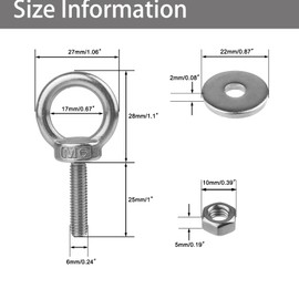 4 Pack M6 Stainless Steel Ring Eye Bolt with Nuts and Washer, 1/4" x 1 inch Lifting Eyebolt for Swing Board Tire Tyre, Screw Bolt Anchoring kit for Tie Down Straps