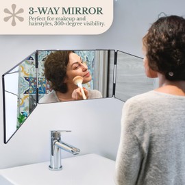 Hamilton Hills Adjustable Trifold Mirror - 360 Degree 3-Way Barber Mirror for Hanging or Wall Mounting - Triple-Section Panel for Haircuts, Braiding, and Makeup - for Personal Grooming in Bathroom