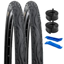 YUNSCM 2-PCS 26" Bike Tires 26 x 2.125/57-559 and 26" Bike Tubes Schrader Valve Compatible with 26x1.95 26x2.10 26x2.125 26x2.15 Bike Bicycle Tires and Tubes (Y-696)