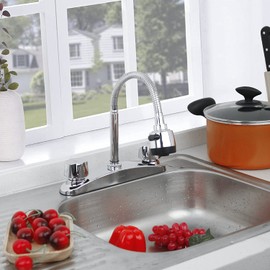 SOLVEX Mezcladora para Fregadero, Llave de Fregadero de Cocina Flexible, Grifo de Cocina con Dos Asas, Grifo de Cuerpo Principal de Acero Inoxidable, Acabado Cromo Espejo, SP-80201