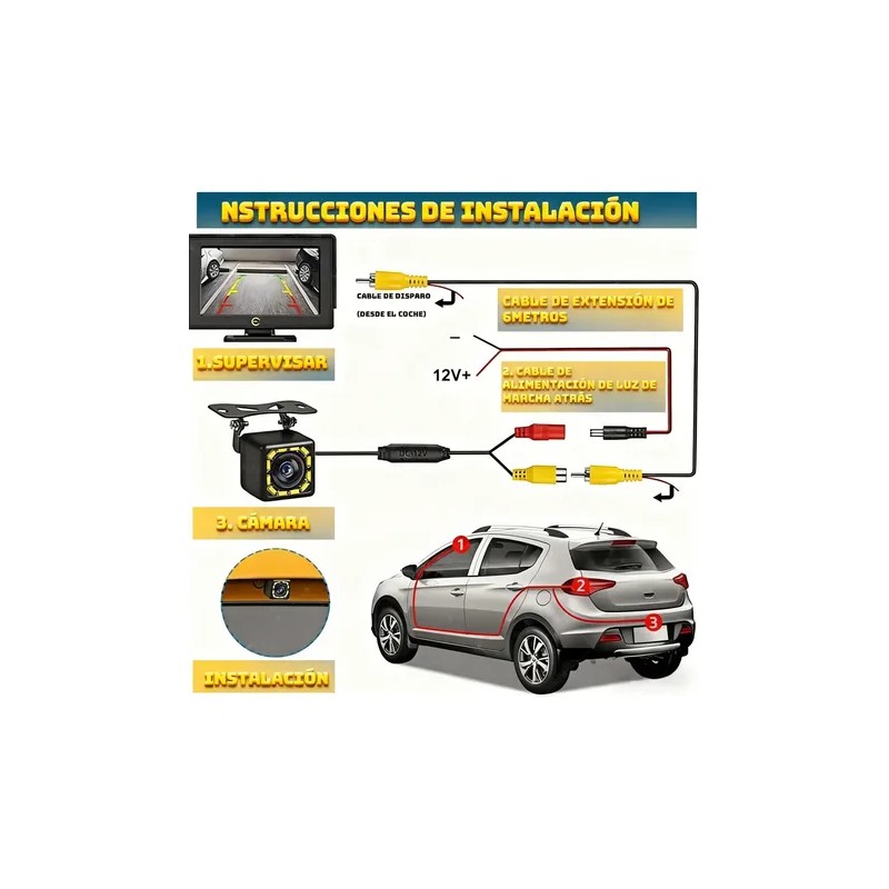 Cámara De Respaldo Impermeable Hd 12led Nocturna Conexion