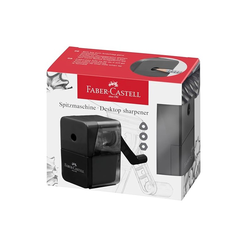 FABER-CASTELL 180984 Sharpener with Crank, Black, Sharpener with High-Quality Sharpener
