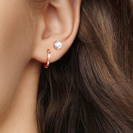 Loutade Hoop Earrings 925 Silver Stud Earrings, 3 Pairs Sterling Silver Women's Stud Earrings Hoop Earrings Set, 4 mm Stud Earrings & 13 mm Hoop Earrings Delicate Sleeping Cartilage Tragus Helix