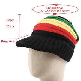 ZffXH 1/2 Pcs Wool Knit Rasta Hat Reggae Jamaican Cap Colorful Slinky Visor Beanie Hat Slouchy Baggy Cap