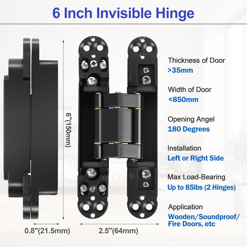 2pcs 6 inch Stainless Steel Hidden Door Hinges - Invisible