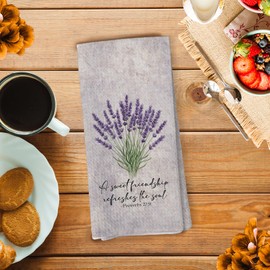 Zeuiwr Christian Lavender Floral Kitchen Towels, Proverbs 27:9 Bible Verse Flower Decorative Hand Towel for Bathroom, Christian Gifts for Women Dish Tea Towels for Kitchen Decor, 16x24 Inch