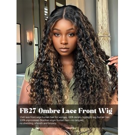 Siliduo FB27 Ombre Lace Front Wig Human Hair 180 Density Curly Human Hair Wig 13x6 Water Wave Highlight Wigs Human Hair Pre Plucked with Baby Hair for Women Glueless 32 inch