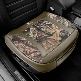 Mossy Oak Car Seat Cover, Luxury Faux Leather Front Bottom Seat Cushion Cover, Universal Anti-Slip with Wrap-Around Design and Storage Bags, Suitable for Most Vehicles - Beige Color 1 Piece