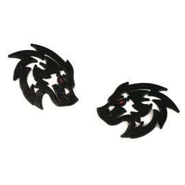 2Pcs Wolf Head Emblems 3D Car Truck Motorcycles Side Rear Styling Badge Wolf Decal Custom New (Glossy Black)