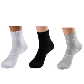 U/K Men and Women Crew Socks 3-Pairs Combed Cotton Athletic Sports Casual Classic White Socks US Shoe Size(Girl:4-7,Boy:6-9 White/Black/Gray