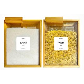 Food Dispenser – 2.2L Bamboo Cereal Dispenser Countertop & Rice Dispenser – Airtight Pantry Storage Containers for Kitchen Pantry & Pantry Organization – Cereal Dispenser & Flour Container (Set of 2)