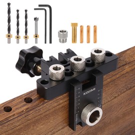 3 in 1 Dowel Jig Drill Kit Multi-Function Self Centering Doweling Jig Kit Adjustable Woodworking Drilling Locator Puncher Set Aluminum Alloy with 8/10/15mm Bits for Woodworking Furniture