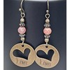 Bronze Etched Heart with Opalescent Dusty Rose Crystal Earrings LOVE