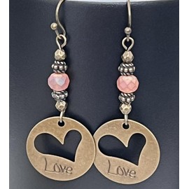 Bronze Etched Heart with Opalescent Dusty Rose Crystal Earrings LOVE Valentine Jewelry Earrings for Women #3298FE3218