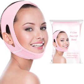 Facial Slimming Strap for Double Chin with Mouth Tape Functionality, Breathable V Line Face Lifting Band, Reusable and Comfortable, One Size Fits All - Pink