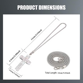 HQRNYP Bling Car Hanging Ornament, Car Mirror Hanging Accessories, Cross Crystal Rhinestone Vehicle Rear View Mirror Pendant, Crystal Auto Rear View Mirror Charms Decoration for Women Girls (Silver)