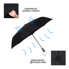 54 inch Large Compact Umbrella 3 Folding Umbrella for Rain Oversized Auto Open Close Travel Umbrella Vented Double Windproof Telescopic Umbrella (Black)