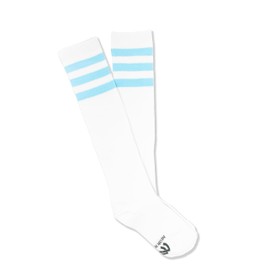 NEON NATION - Calcetines unisex de tubo de equipo con rayas de varios colores, Blanco con rayas azules bebé, One Size