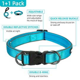 Dog Collar and Leash Set, Reflective Dog Collar Heavy Duty Dog Leash, Adjustable Soft Neoprene Padded Nylon Pet Collars, Comfortable Padded Handle, for Small Medium Large Dogs, 5FT (Gray, Large)