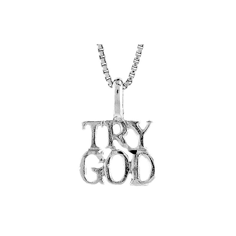 Sterling Silver Try GOD Pendant, 3/8 inch