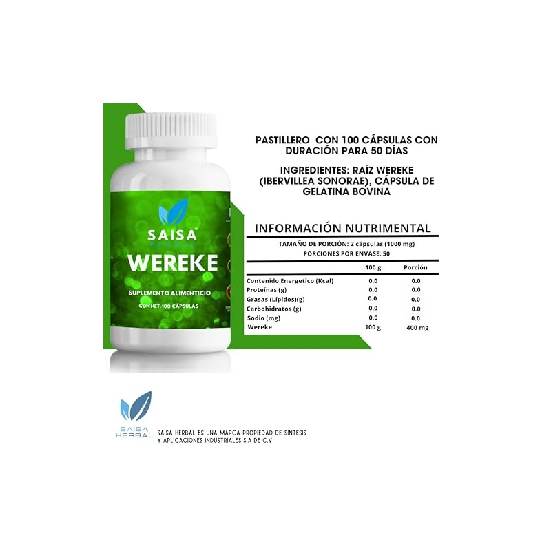 Wereke 100 Puro 100 Cpsulas de 400 mg Control de