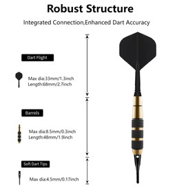 WayArrival Integrated Plastic Soft Tip Dart Set,Including 3 Plastic Tip Dart,1 Dart Case,30 Soft Dart Tips,18g Soft Tip Darts,Plastic Darts for Electronic Dart Board,Professional Dart Cases