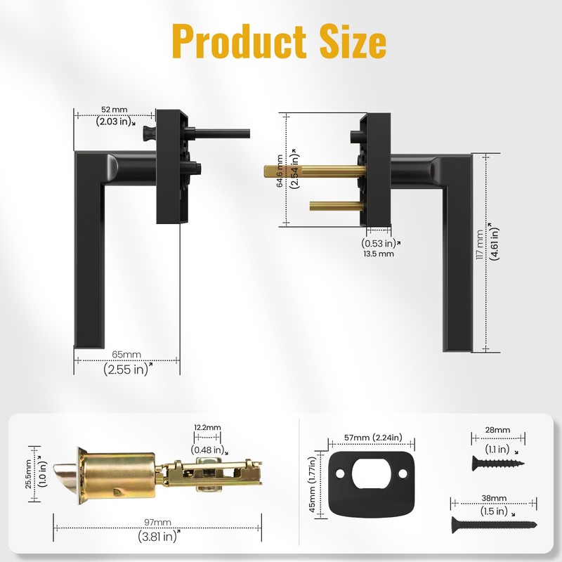 HOSOM Black Door Handle Interior, Privacy Door Levers for Bedroom