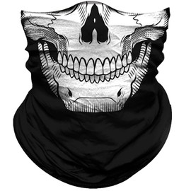 Obacle Skull Face Mask Sun UV Dust Wind Protection Tube Mask Seamless Bandana Skeleton Face Mask for Men Women Bike Riding Motorcycle Cycling Biker Outdoor Festival (Skull White Face Teeth Black Nose)