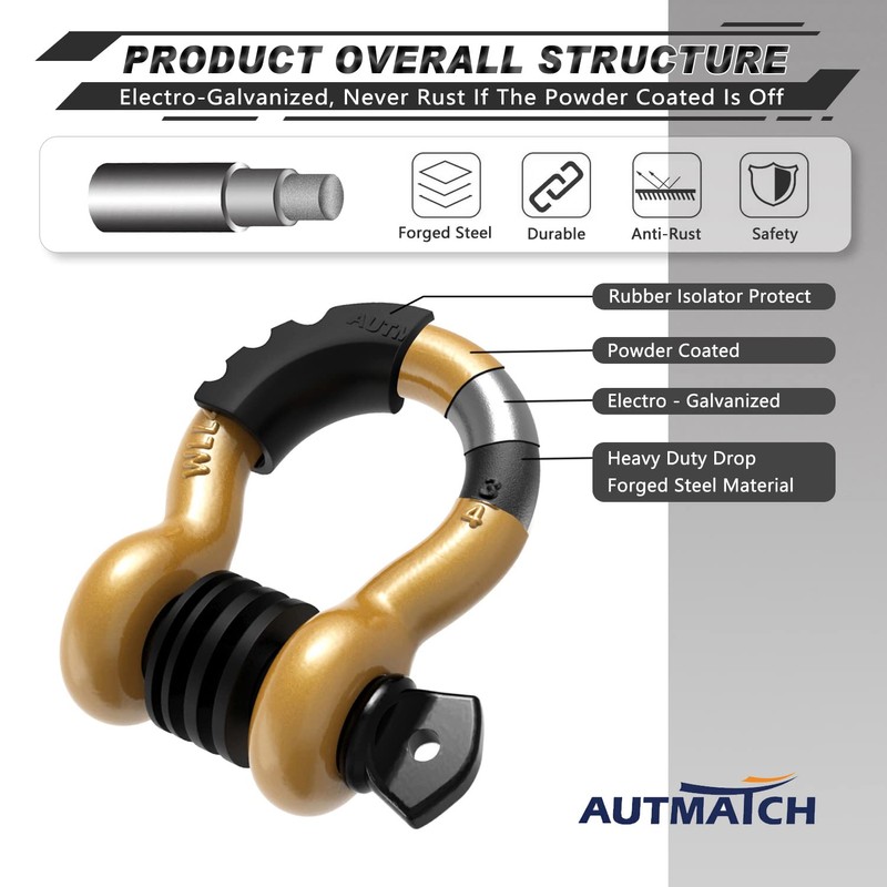 AUTMATCH D Ring Shackle 3/4" Shackles (2 Pack) 41,887Ibs Break