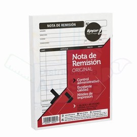 Notas de Remisión tamaño de 1/4 Hoja Original (Sin copia) Paquete con 6 block