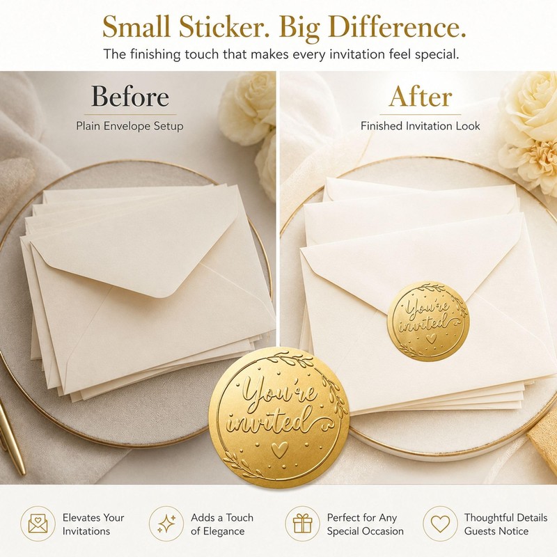 Embossed Invitation Envelope Seal Stickers: 100 Gold Raised Paper Seals