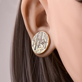 Maxbott 2PCS Trees Design Round Ear Tunnels Plugs Piercing Gauges 316 Stainless Steel Saddle for Women Men Earrings (8mm(0G), Gold)