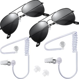 2 PCS Cosplay Toy Security Guard Costume - Spy Costume Accessories Earpiece Headphones and Sunglasses - Secret Service Costume Men Props in Black FBI MIB Costume Accessories