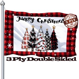 Christmas Flags for Outside 3x5, Double Sided Merry Christmas Flag 3x5 outdoor, 3Ply Large Xmas Holiday Check Tree Flag Banner for Party Yard Garden Wall Decoration