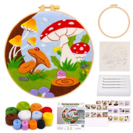 Mayboos Needle Felt Starter Set, Felt Painting Kit for Beginners Wool Needle Felt Set with Felt Needle, Picture Frame, Foam Pad and Instructions, Used for Home Decoration (Mushroom Painting)