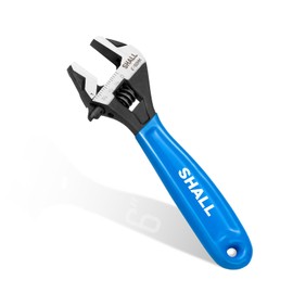 SHALL 6 Inch Adjustable Wrench, Cr-V Steel Spanner with Cushion Grip, Wide Jaw Black Oxide Wrench with Laser-etched SAE Scales for Home, Garage, Workshop and DIY