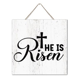 Autravelco He Is Risen Distressed Wall Décor Wood Sign Plaque 12x12 Inch Painted Wall Art Wood Plaque with Sayings Home Decor for Living Room Office