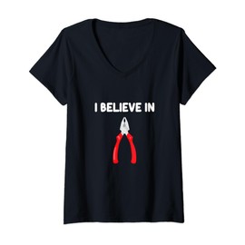 Womens I Believe in Pliers Tool Box Needle Nose Slip Joint Flat V-Neck T-Shirt